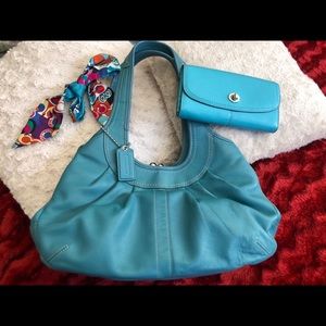 Coach large satchel purse, wallet, matching scarf